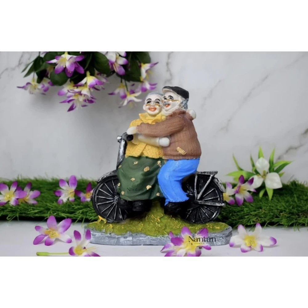 Adorable Couple on Bicycle Showpiece - Romantic Anniversary & Valentine’s Day Gift for Parents, Grandparents, and Couples - Decorative Resin Figurine for Home Decor