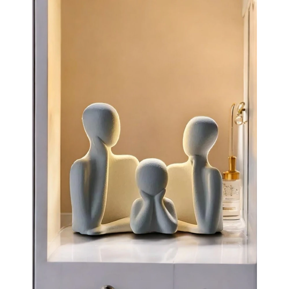 Couple Family Statue | Thinker Sculpture | Home Decor Items for Living Room Show Piece | Table Artifact (White | Set of 3)