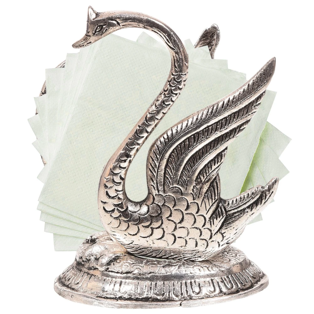 Oxidized White Silver Metal Swan Napkin Holder