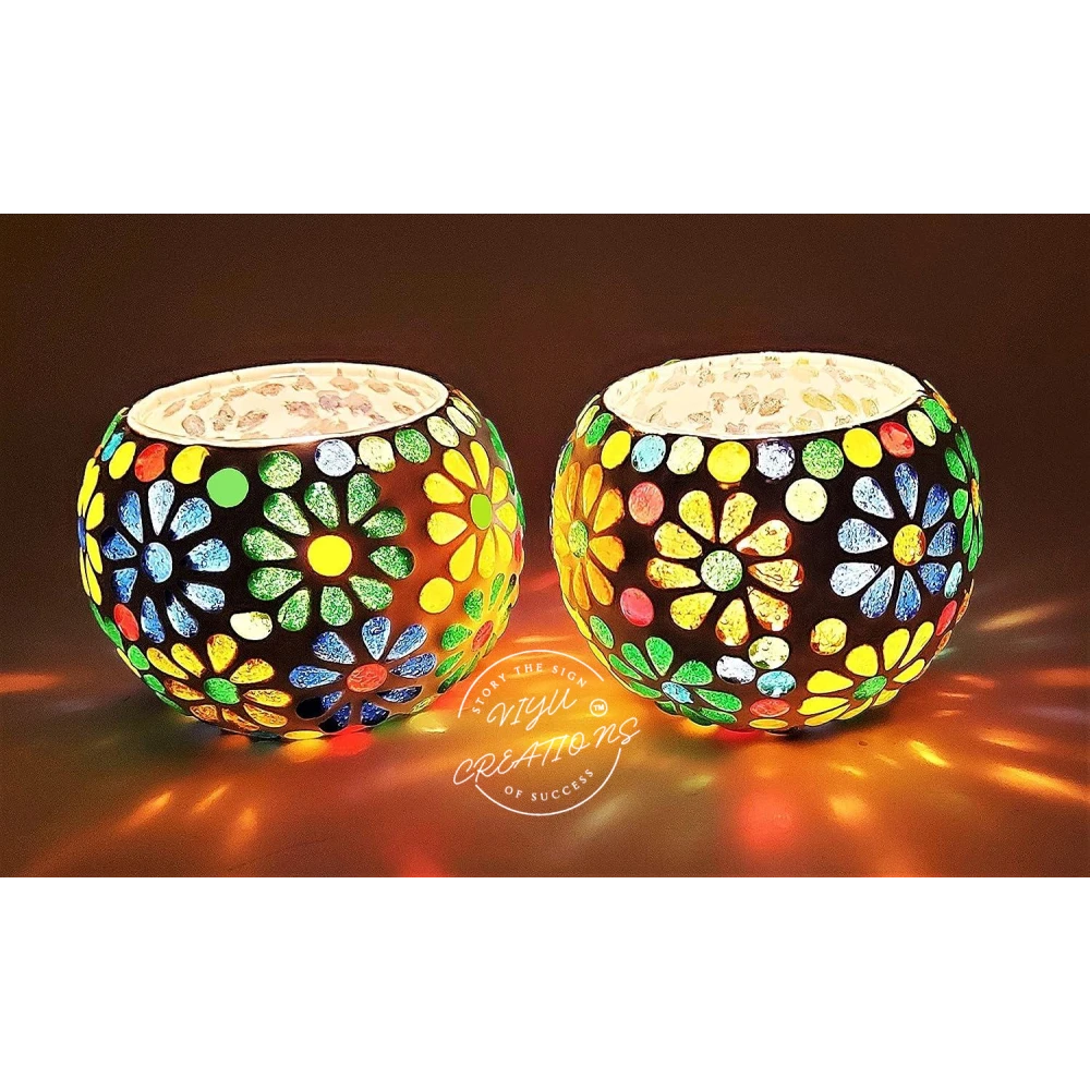 Cracked Mosaic Glass Tealight Candle Holder