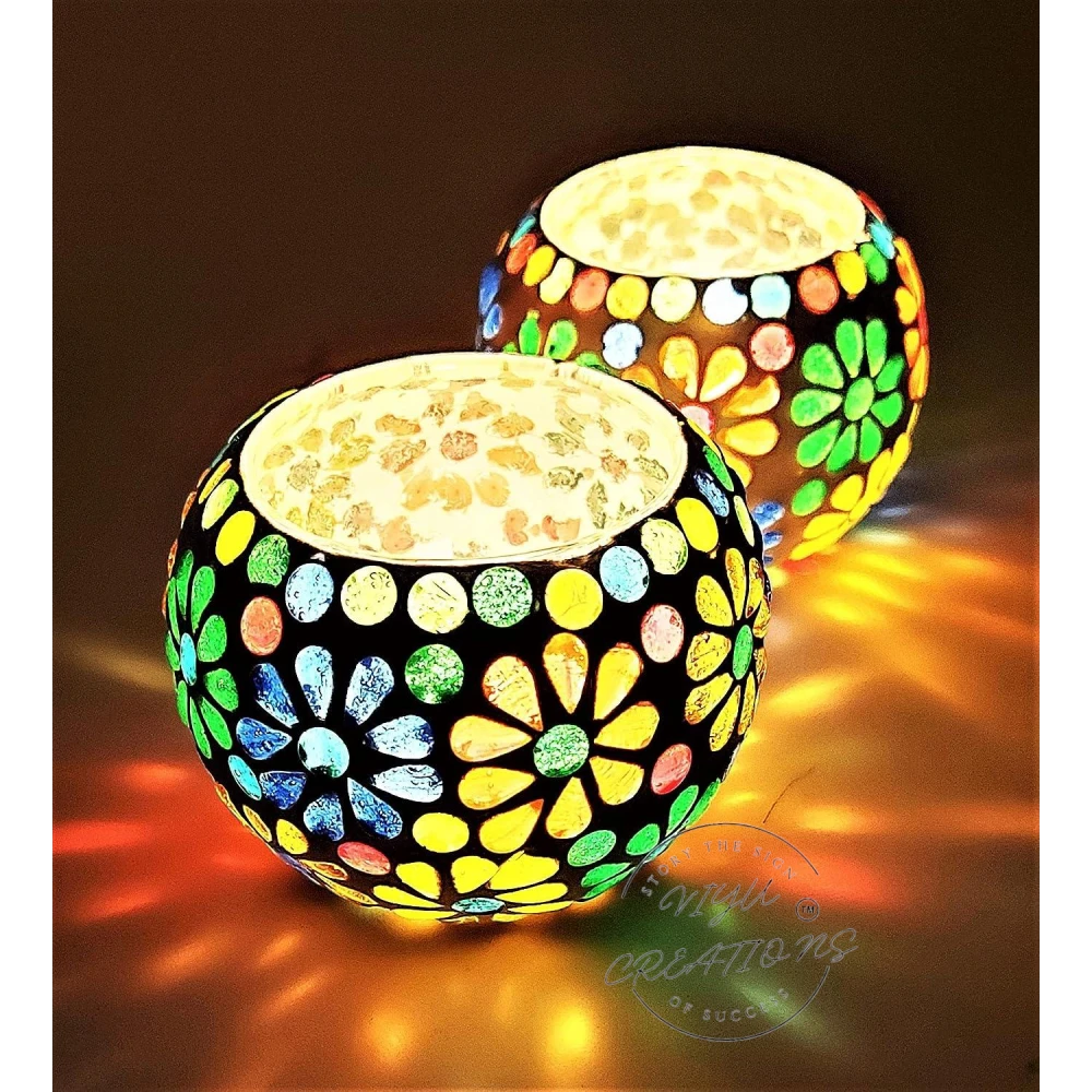 Cracked Mosaic Glass Tealight Candle Holder