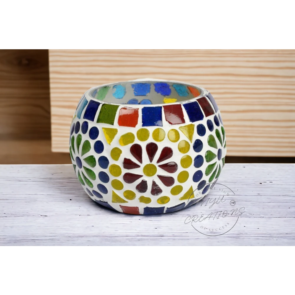 Cracked Mosaic Glass Tealight Candle Holder