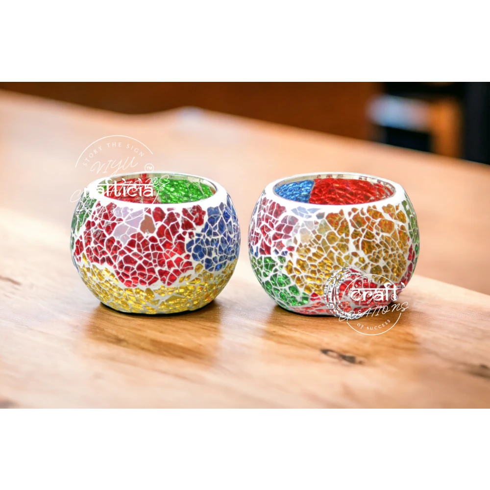 Cracked Mosaic Glass Tealight Candle Holder