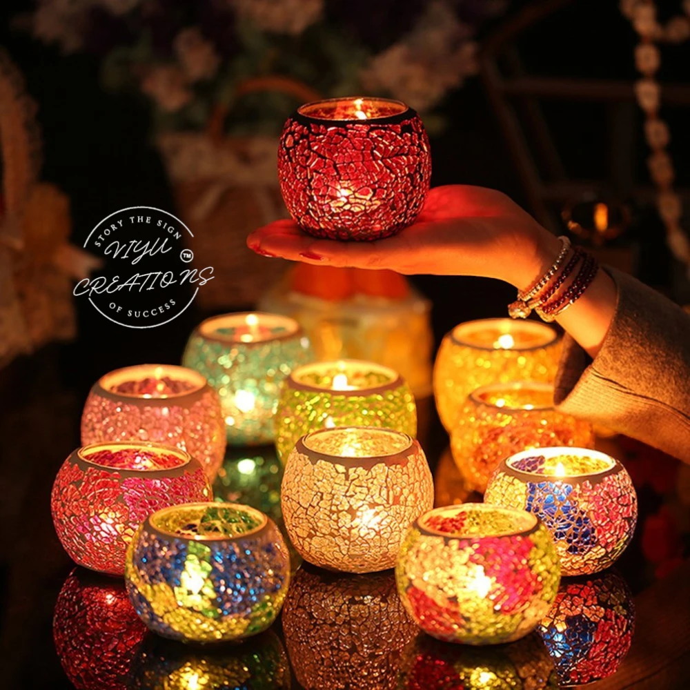 Cracked Mosaic Glass Tealight Candle Holder
