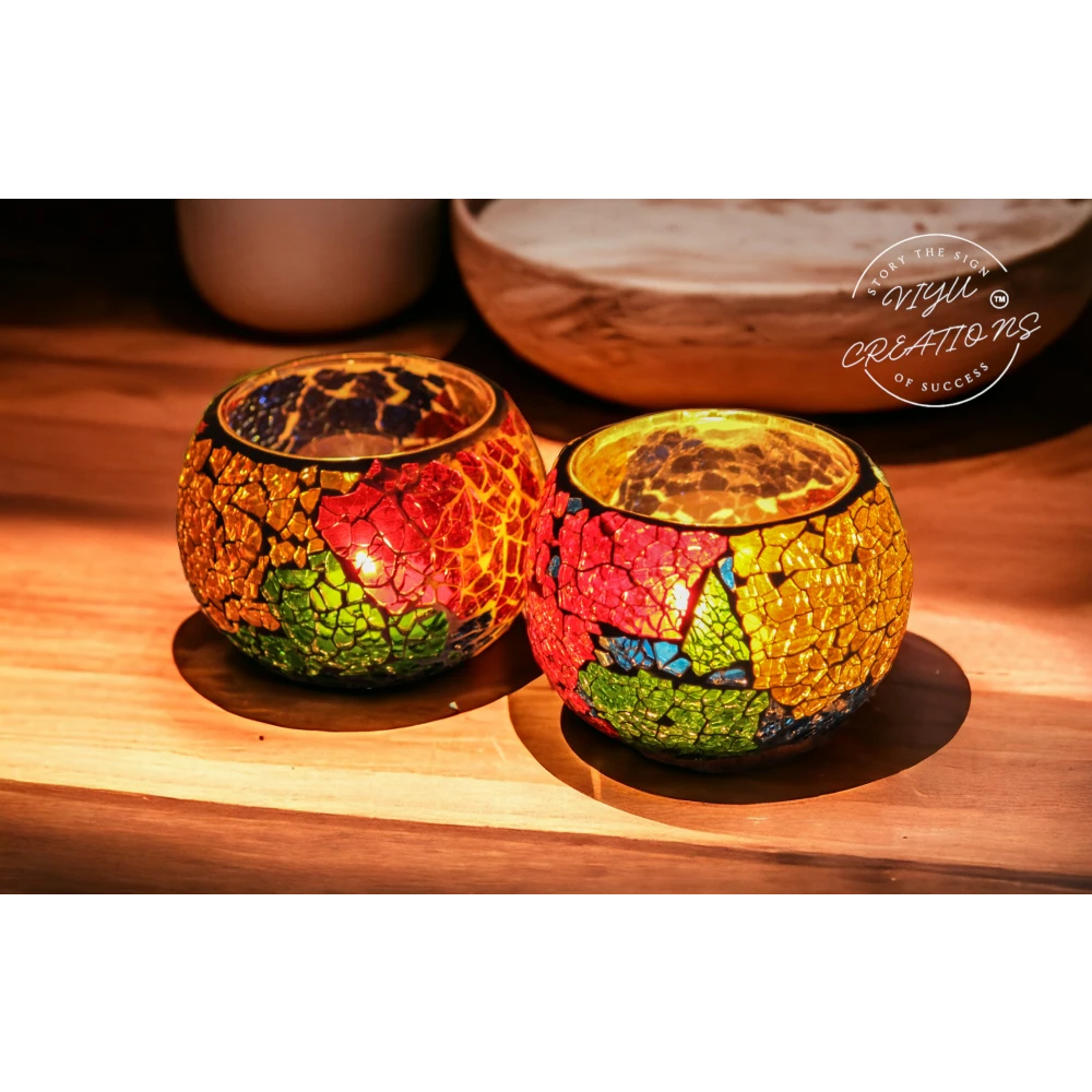 Cracked Mosaic Glass Tealight Candle Holder