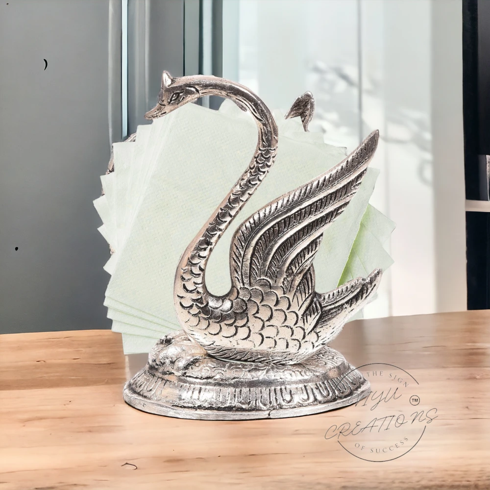 Oxidized White Silver Metal Swan Napkin Holder