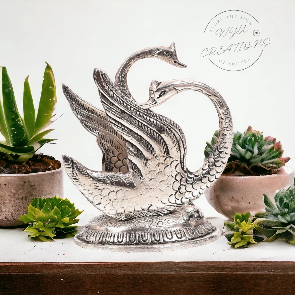 Oxidized White Silver Metal Swan Napkin Holder
