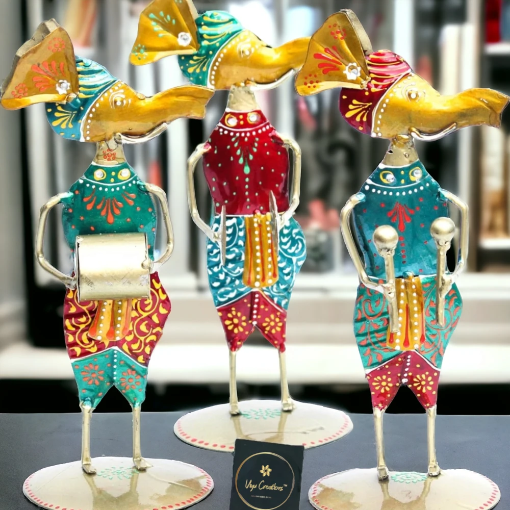 Iron Tribal Musician Elephant Doll Ganpati
3 Elephant Musician Showpiece