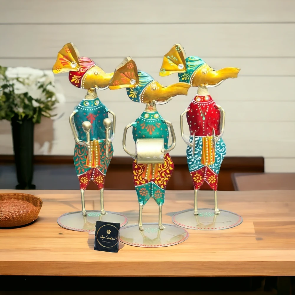 Iron Tribal Musician Elephant Doll Ganpati
3 Elephant Musician Showpiece