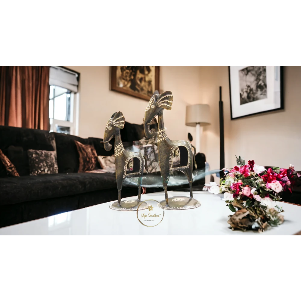 Iron Elephant with Baby Bell Set of 2