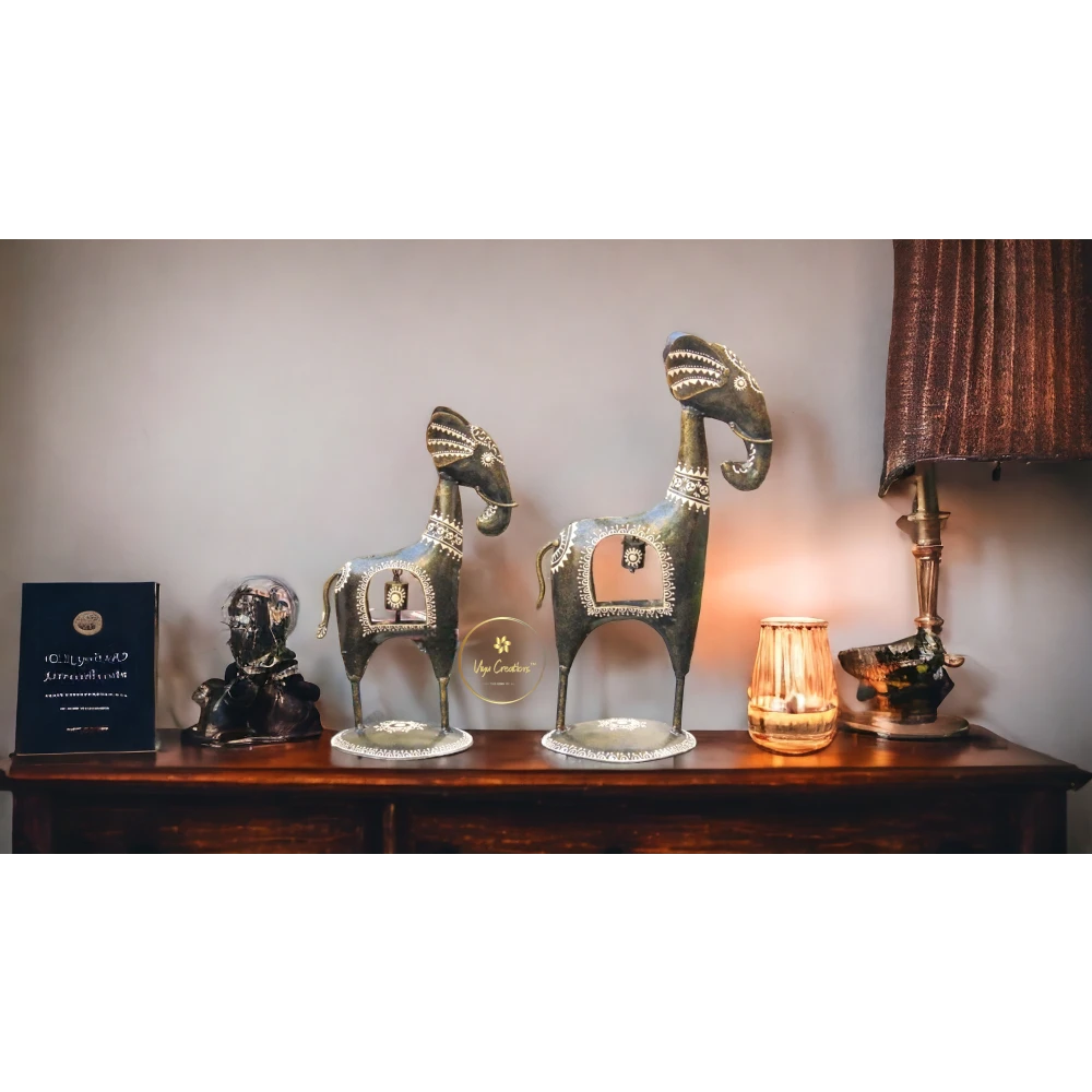 Iron Elephant with Baby Bell Set of 2