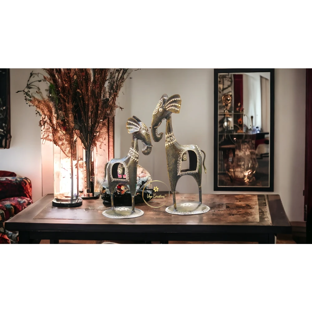 Iron Elephant with Baby Bell Set of 2