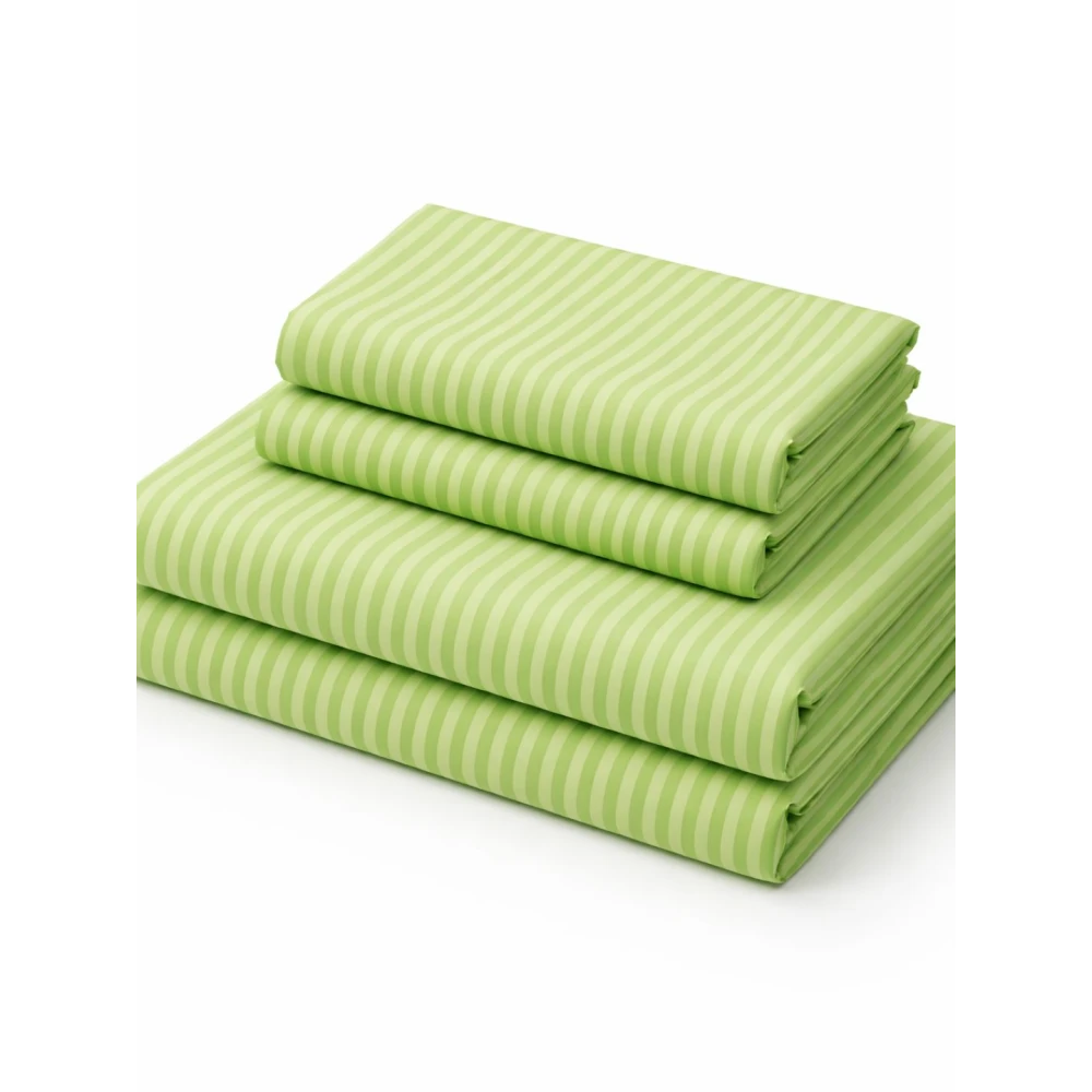 Light Green Polycotton Striped Bedsheet with 2 pillow covers