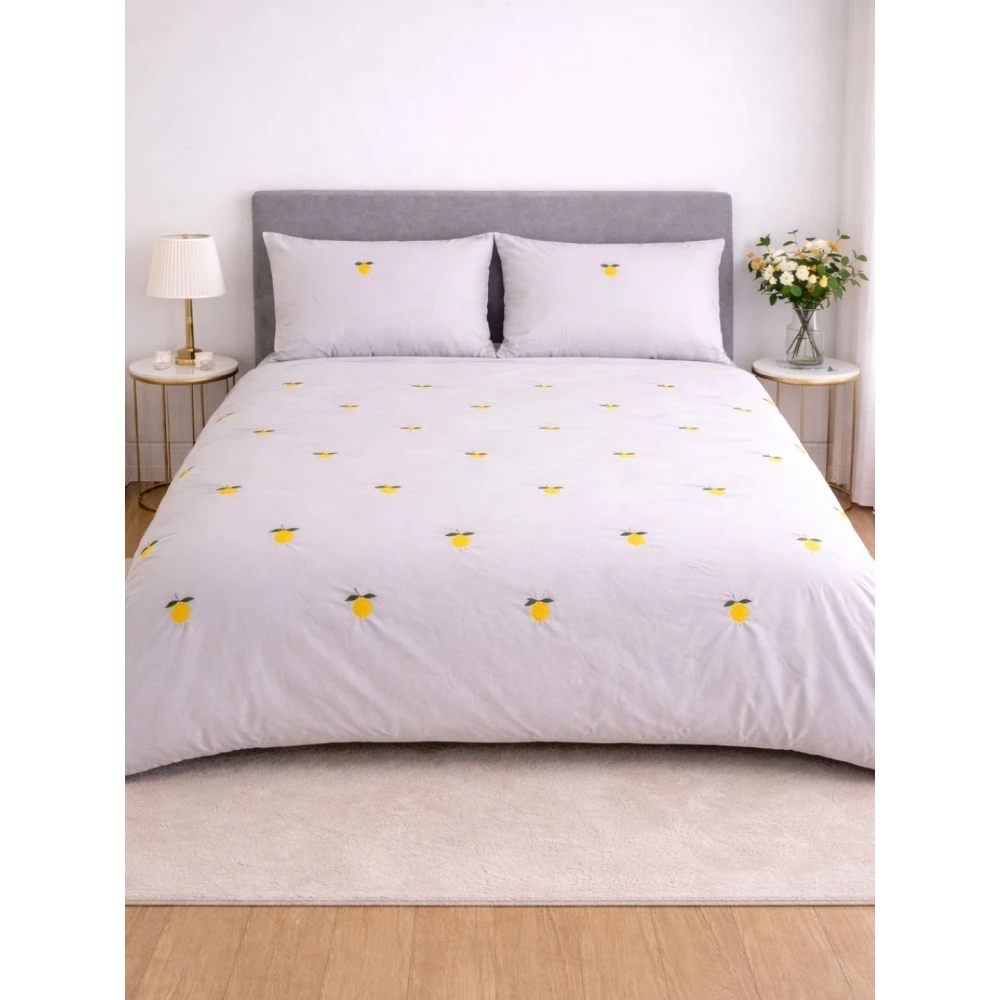 Embroided Cotton Bedsheet with 2 pillow covers White Color