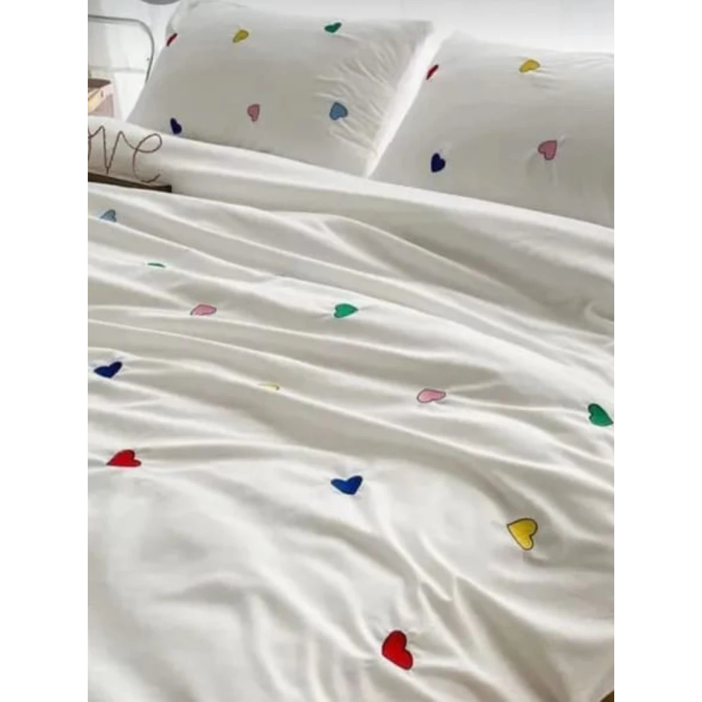 Embroided Cotton Bedsheet with 2 pillow covers (White)