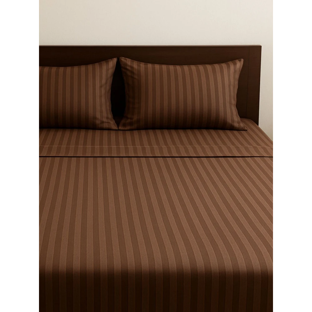 Brown Polycotton Striped Bedsheet with 2 pillow covers
