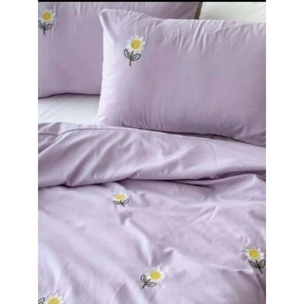 Embroided Cotton Bedsheet with 2 pillow covers (Purple)