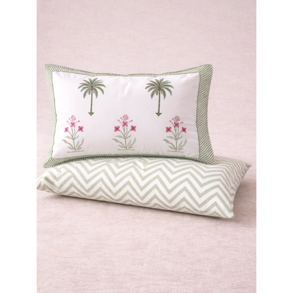 Handblock Percale Cotton Bedsheet with 2 pillow covers in Multicolored