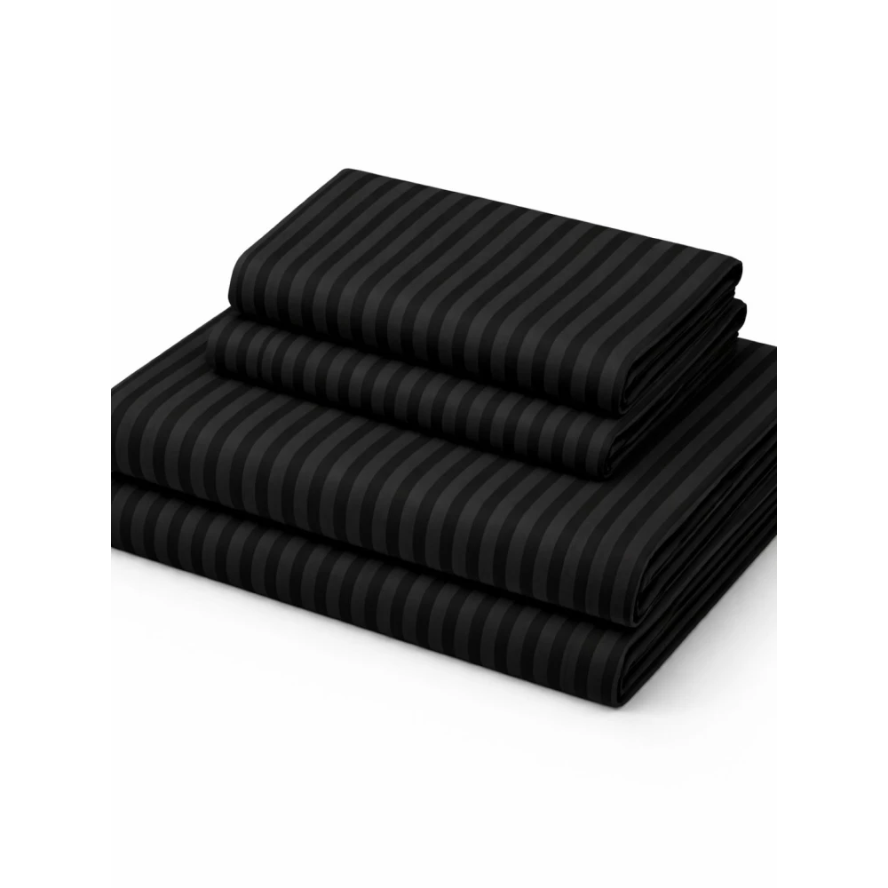 Black Polycotton Striped Bedsheet with 2 pillow covers