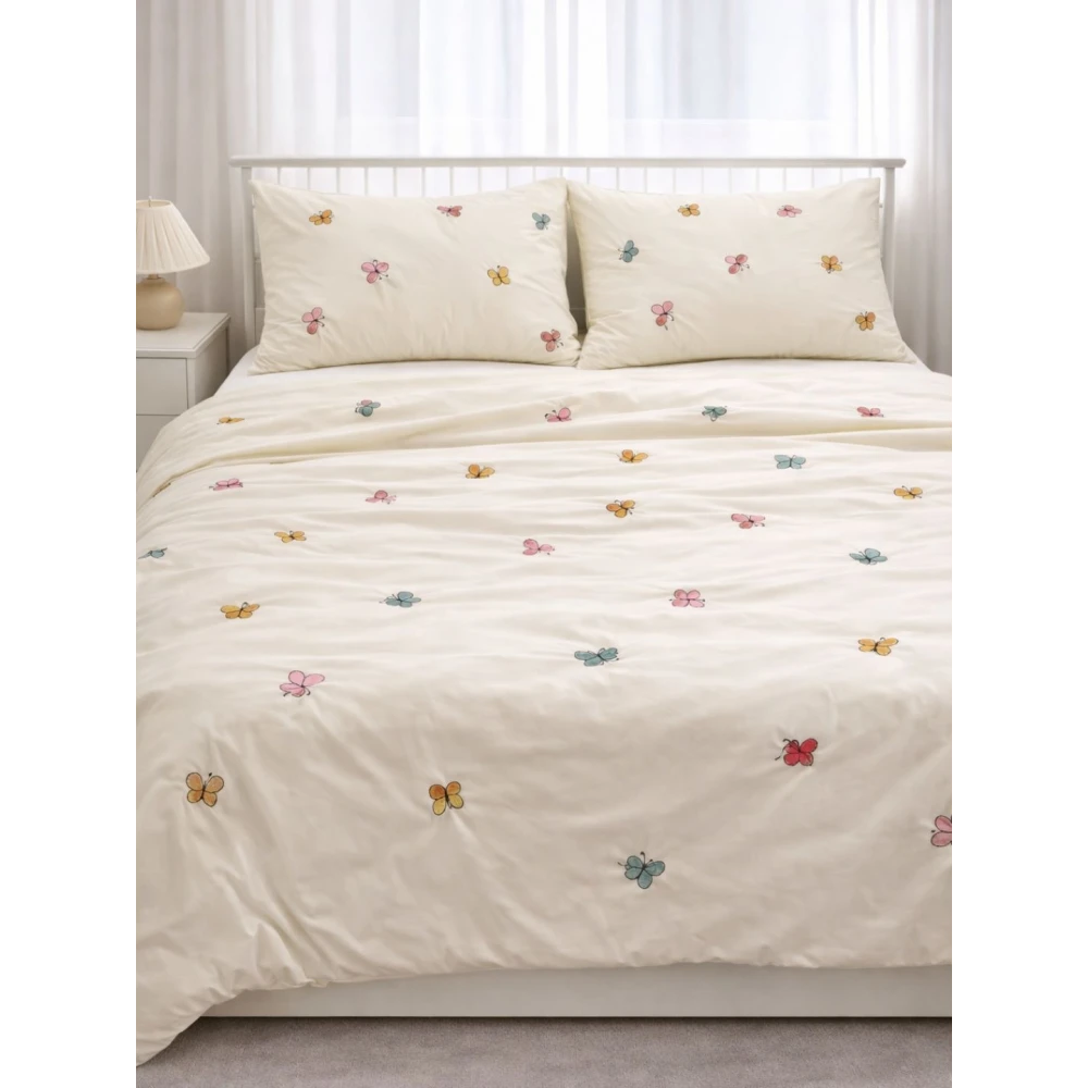 Embroided Cotton Bedsheet with 2 pillow covers (Sky Blue)