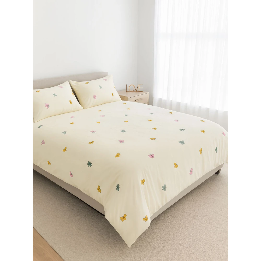 Embroided Cotton Bedsheet with 2 pillow covers (Sky Blue)