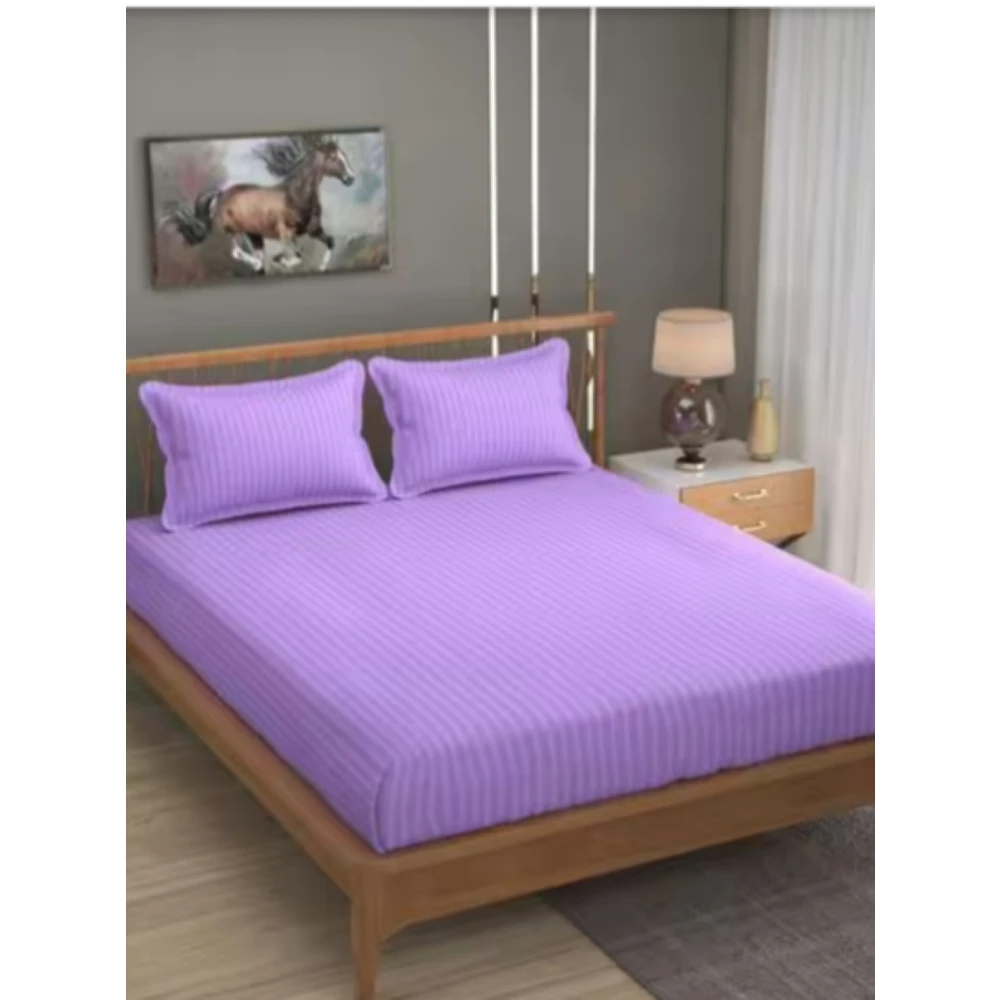 Lavender Polycotton Striped Bedsheet with 2 pillow covers
