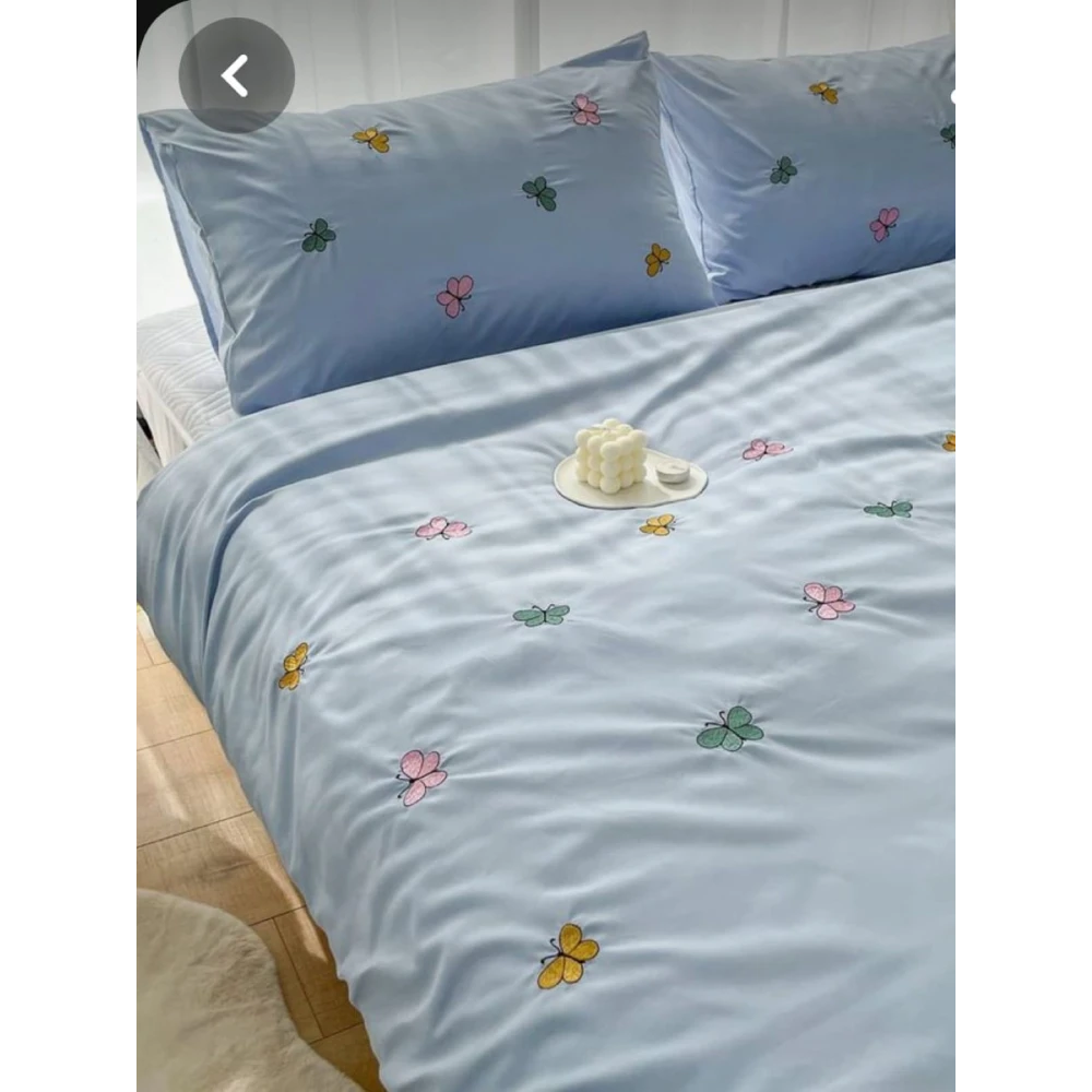 Embroided Cotton Bedsheet with 2 pillow covers (Blue)