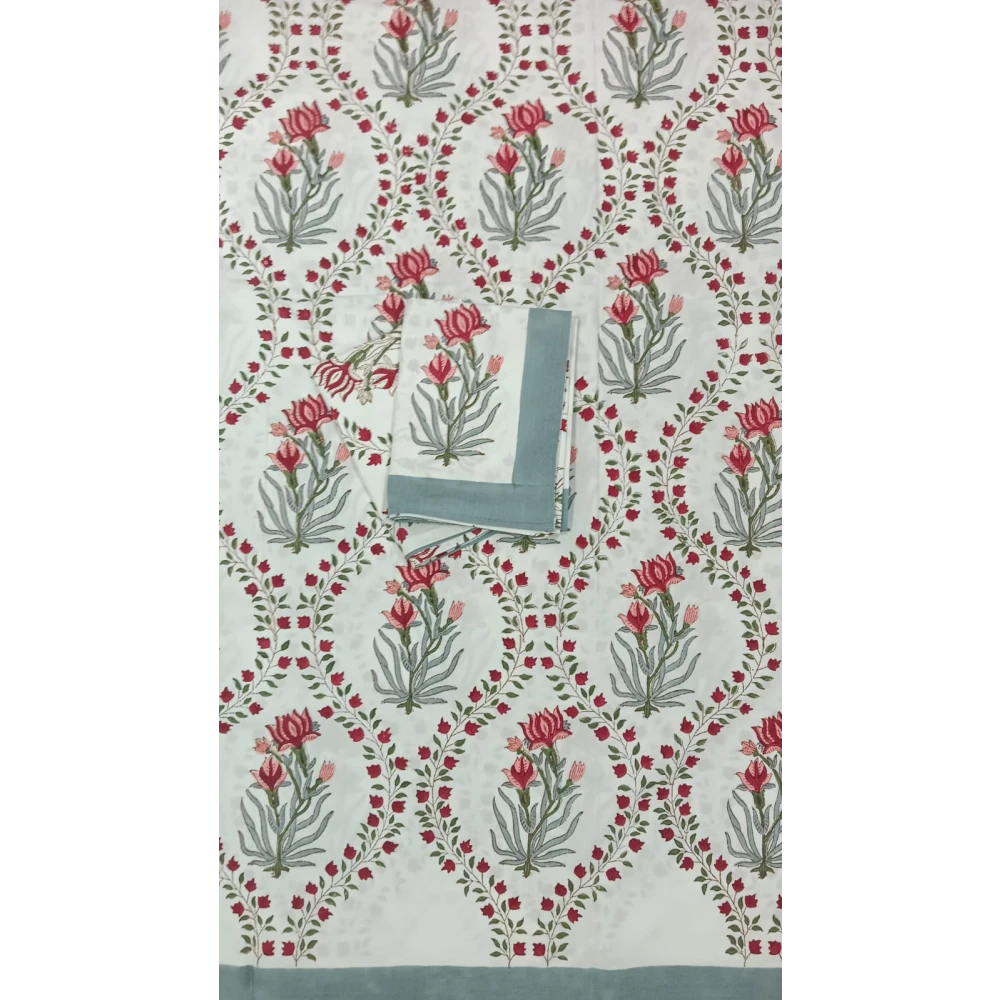 Handblock-Printed Percale Cotton Bedsheet Set with Two Pillow Covers