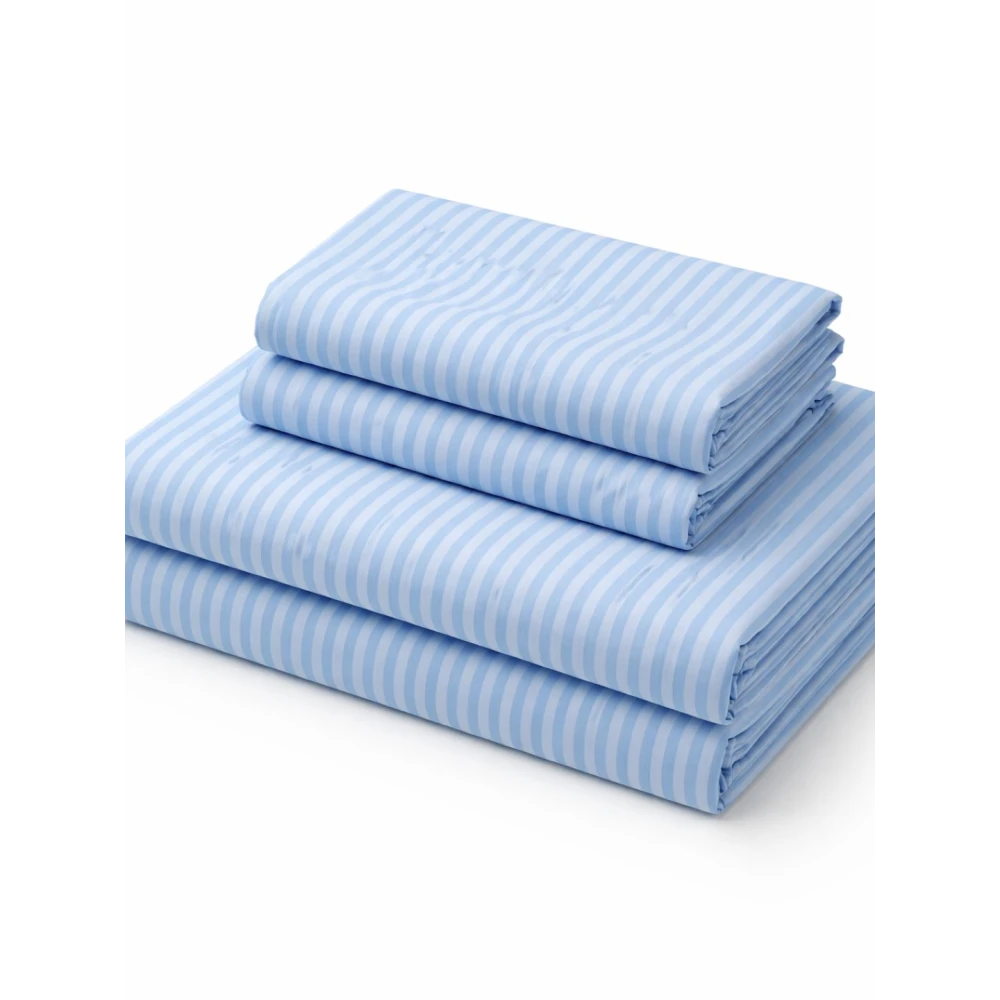 Sky Blue Polycotton Striped Bedsheet with 2 pillow covers