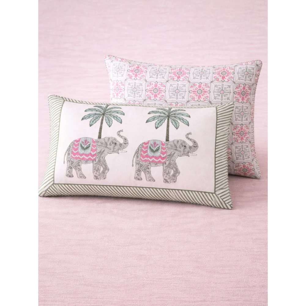 Handblock Percale Cotton Bedsheet with 2 pillow covers in aesthetic design