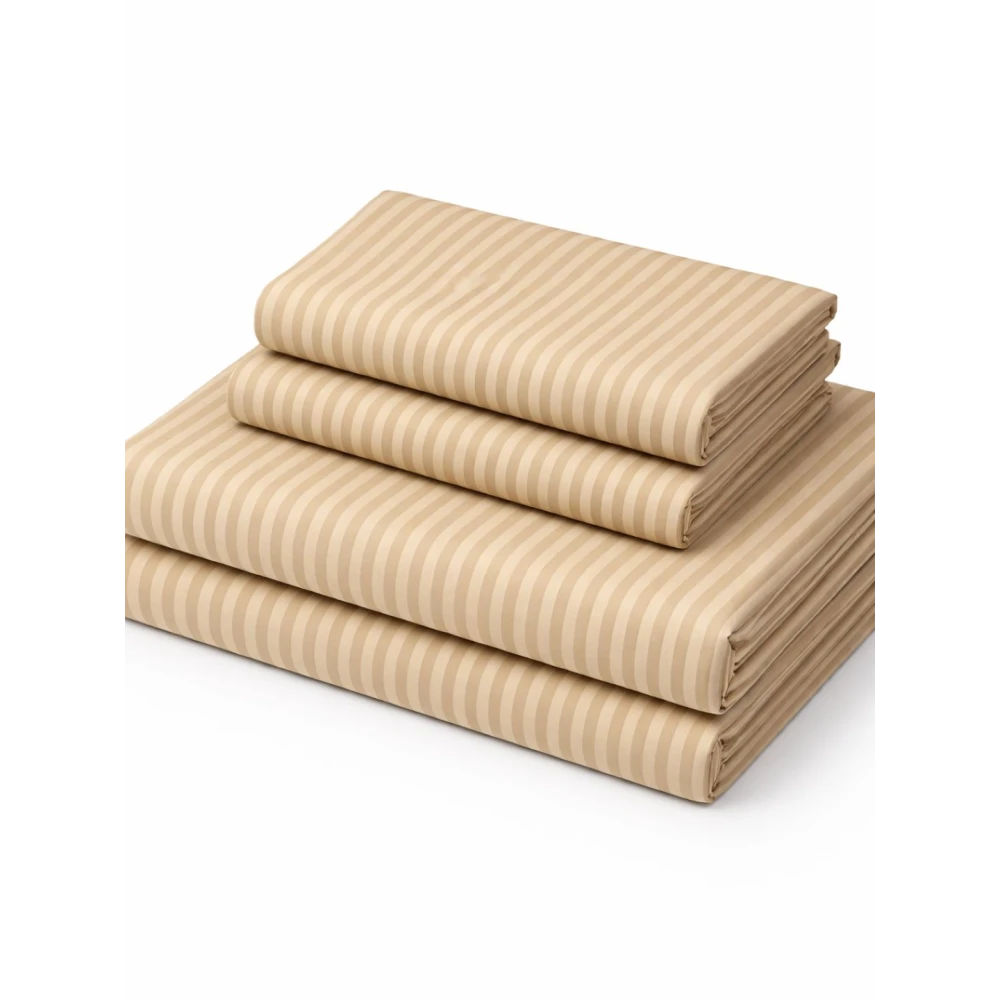 Beige Polycotton Striped Bedsheet with 2 pillow covers