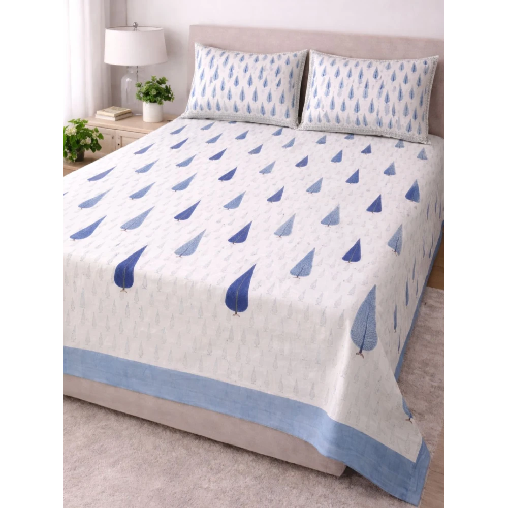 Handblock Percale Cotton Bedsheet with 2 pillow covers Multicolored