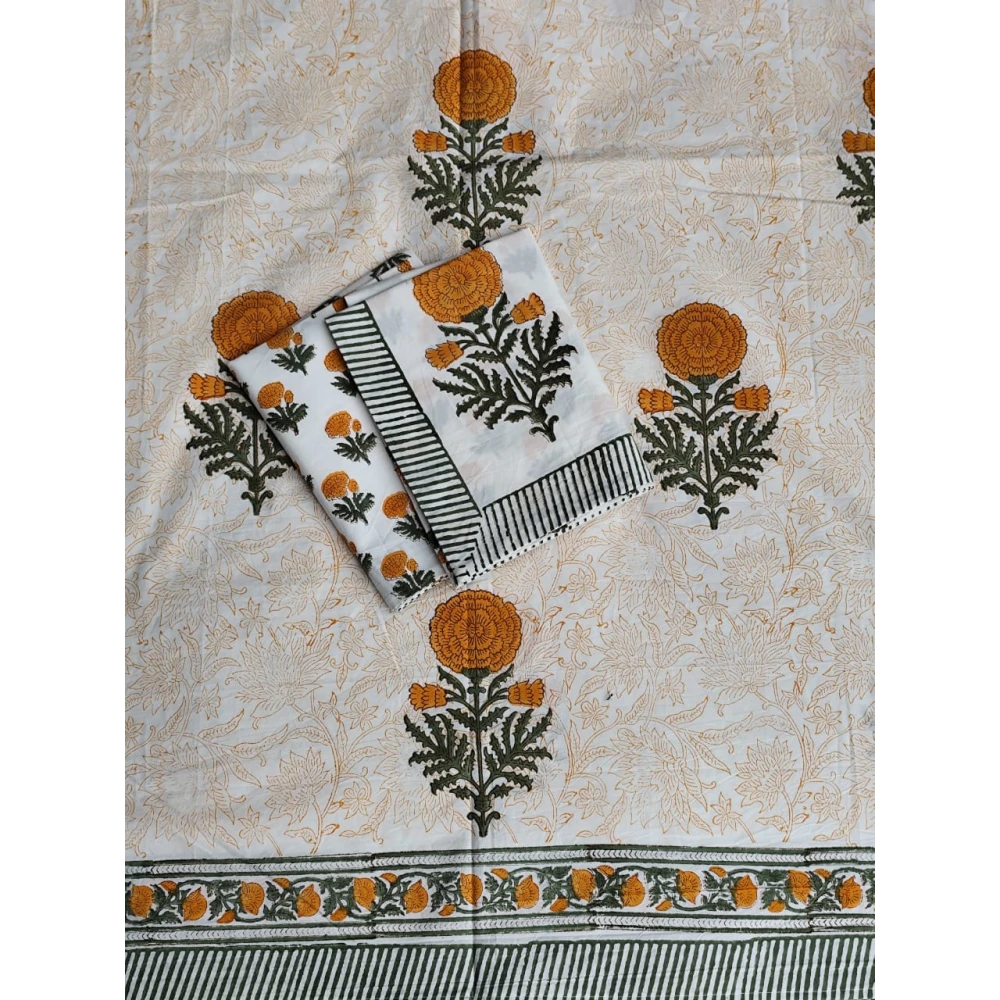 Classic Handblock Design Percale Cotton Bedsheet Set with 2 Matching Pillow Covers