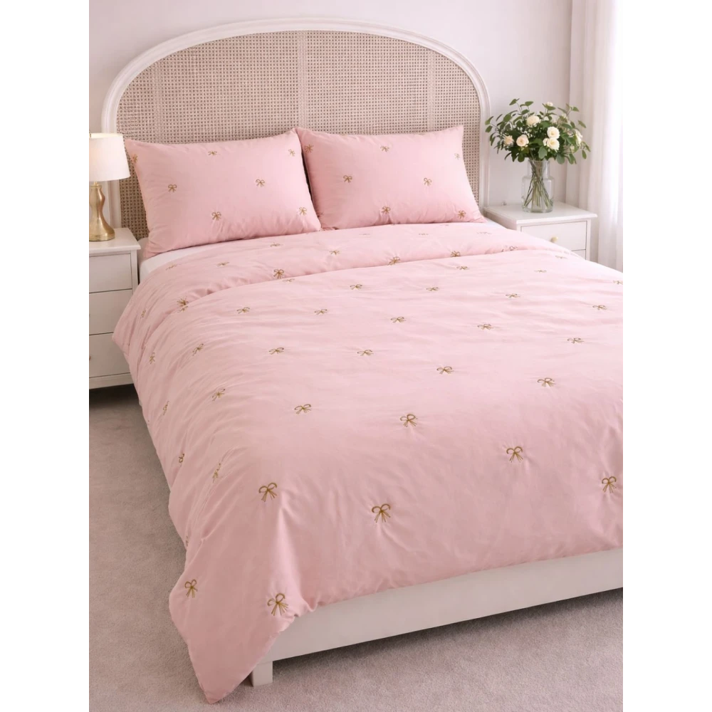 Embroided Cotton Bedsheet with 2 pillow covers (Pink)
