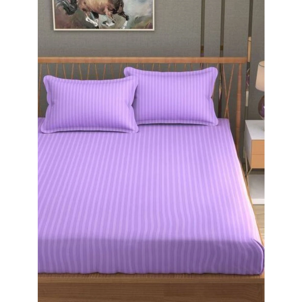 Lavender Polycotton Striped Bedsheet with 2 pillow covers