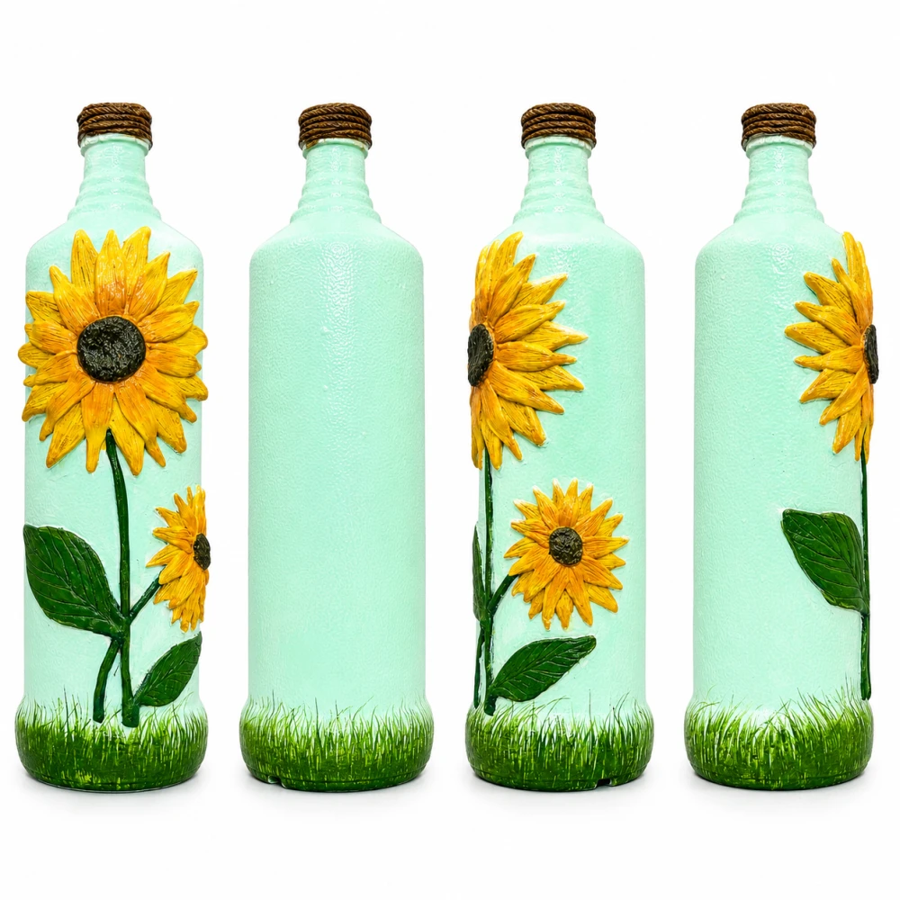 Rachnaya Sunflower Hand-Painted Decorative Glass Bottle Vase | Handmade Floral Vase for Living Room, Bedroom & Table Decor