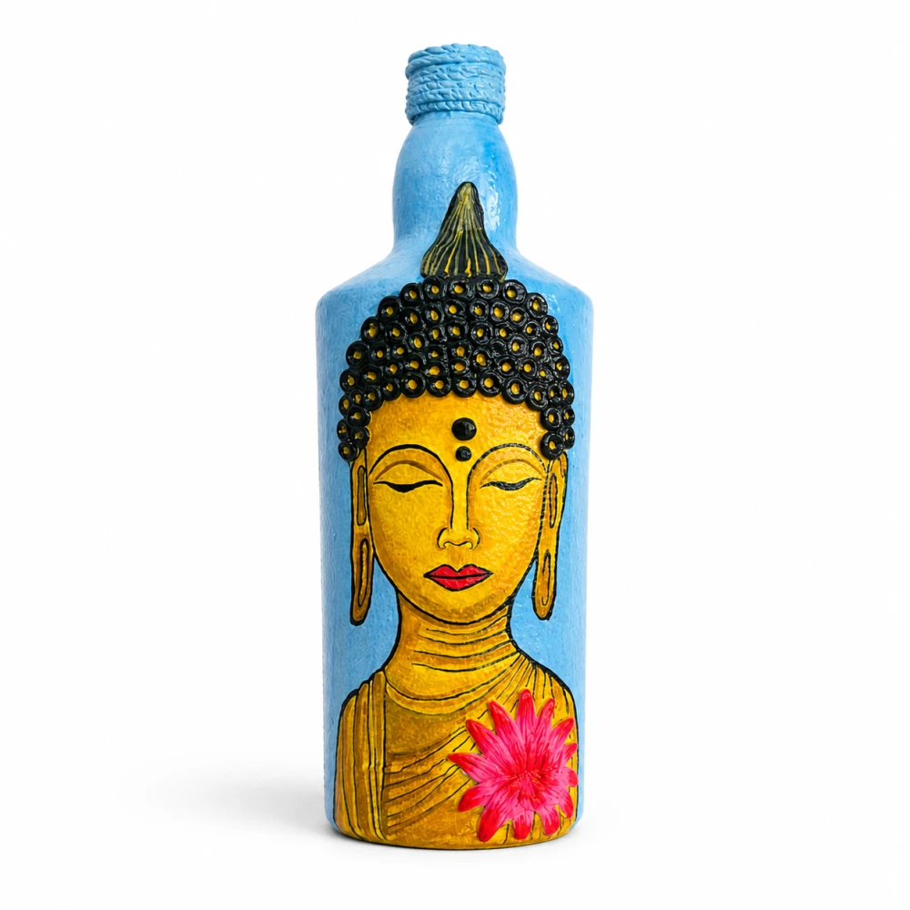 Rachnaya Bodhi Grace Hand-Painted Buddha Bottle | Handmade Decorative bottle, Living Room & Meditation Decor