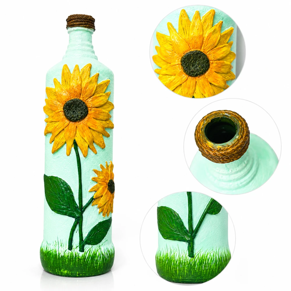 Rachnaya Sunflower Hand-Painted Decorative Glass Bottle Vase | Handmade Floral Vase for Living Room, Bedroom & Table Decor
