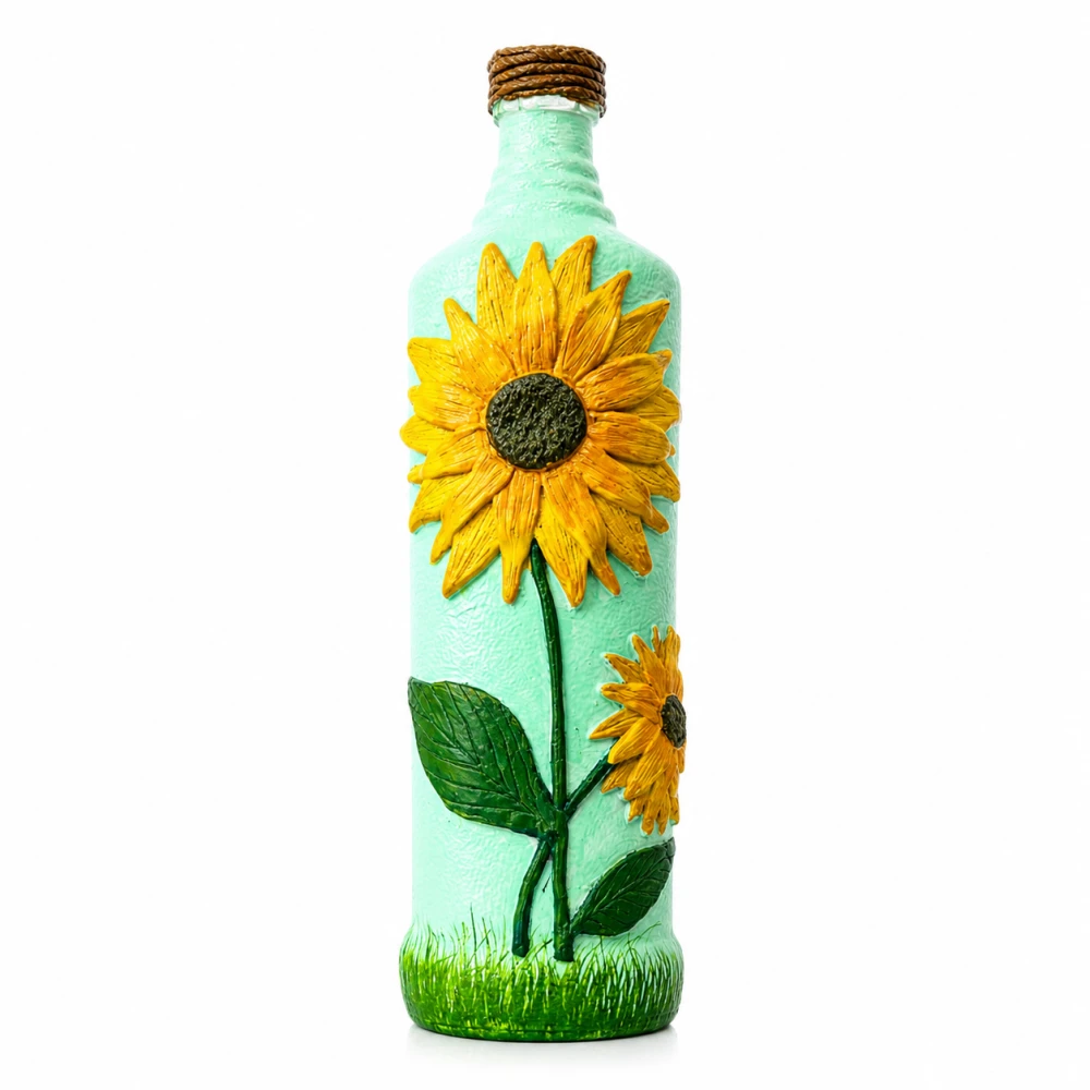 Rachnaya Sunflower Hand-Painted Decorative Glass Bottle Vase | Handmade Floral Vase for Living Room, Bedroom & Table Decor