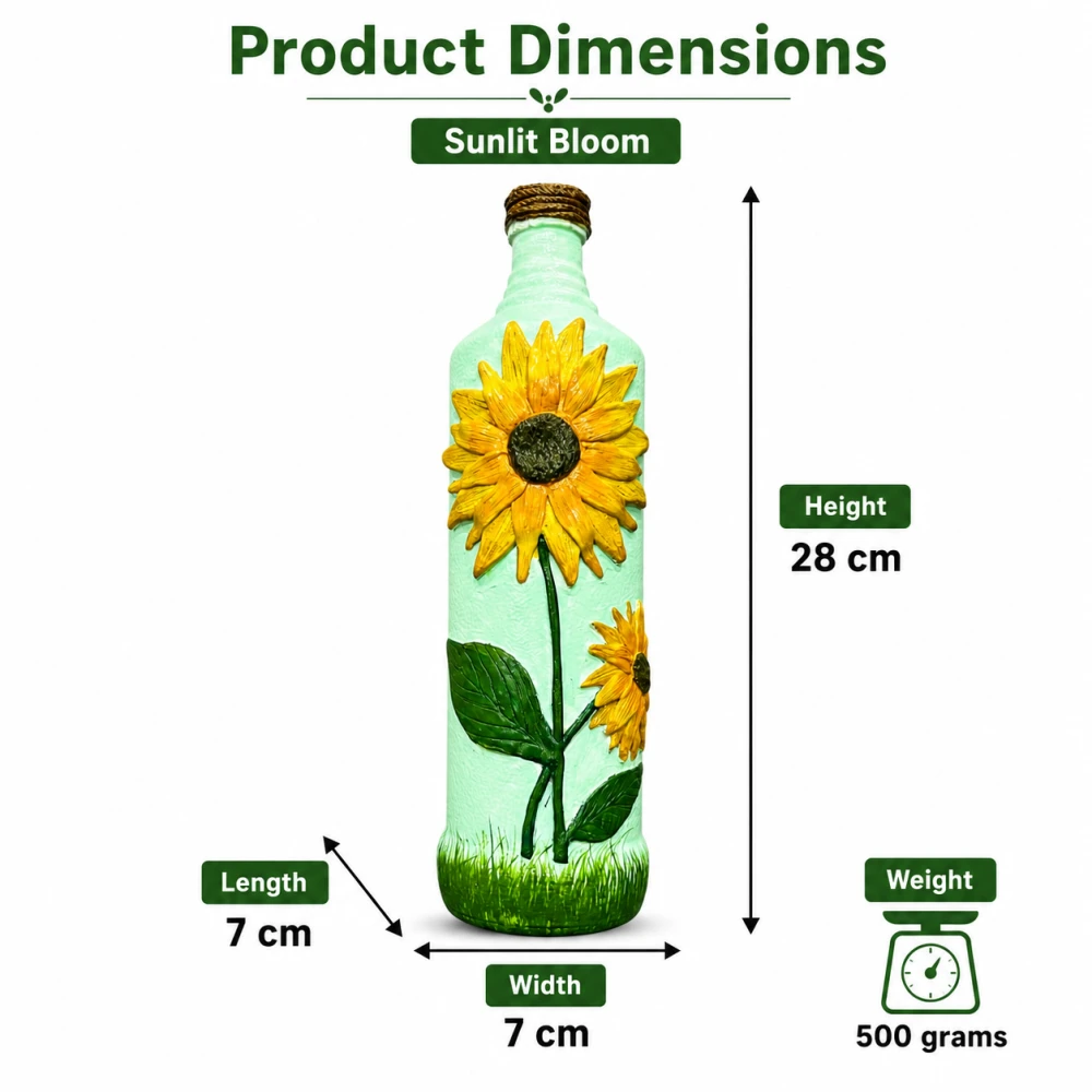Rachnaya Sunflower Hand-Painted Decorative Glass Bottle Vase | Handmade Floral Vase for Living Room, Bedroom & Table Decor