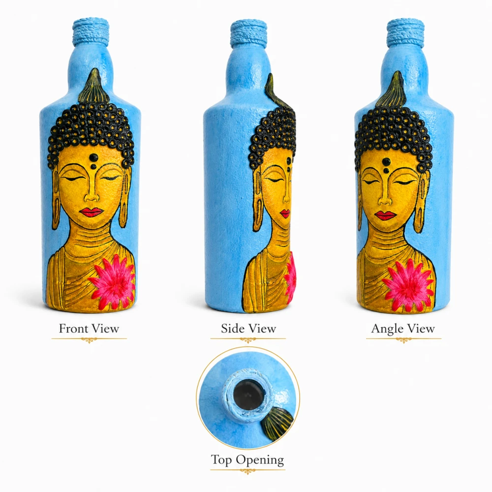 Rachnaya Bodhi Grace Hand-Painted Buddha Bottle | Handmade Decorative bottle, Living Room & Meditation Decor