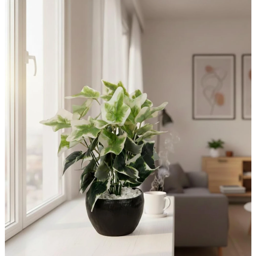 FOLIYAJ Artificial Ivy Plant with Black Pot |Plants for Home Decor| Indoor Plants for Living Room|Potted Plants