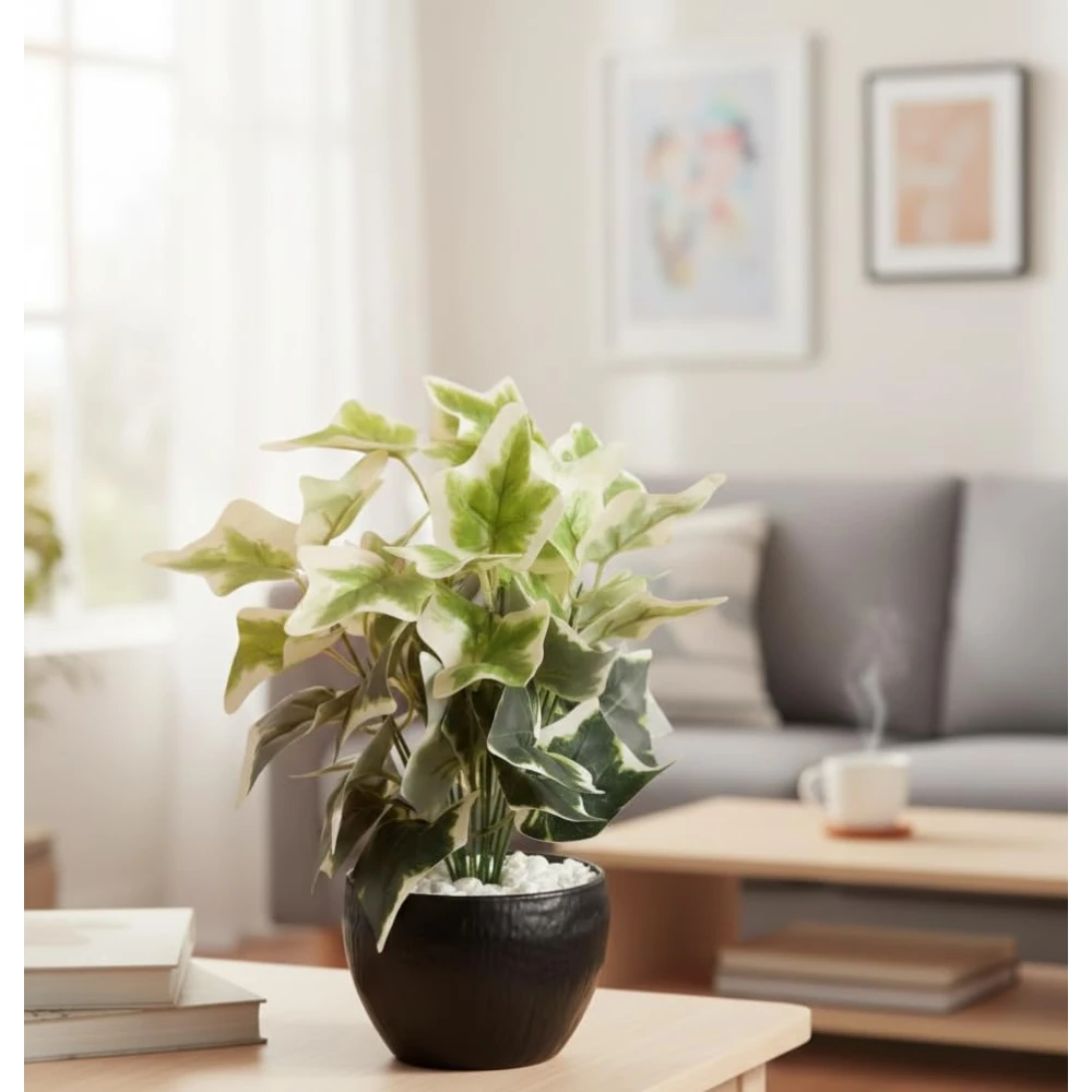 FOLIYAJ Artificial Ivy Plant with Black Pot |Plants for Home Decor| Indoor Plants for Living Room|Potted Plants