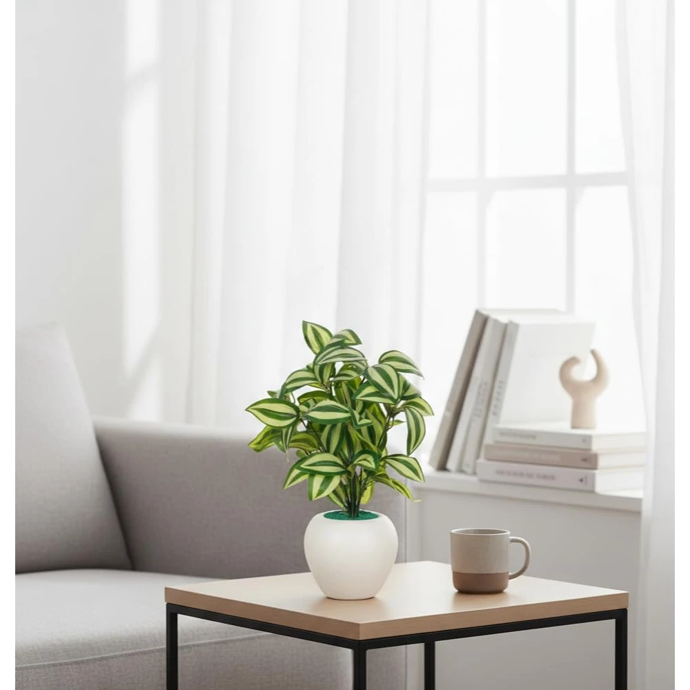 FOLIYAJ Pepperomia Artificial Plant with Apple Pot |Plants for Home Decor| Indoor Plants for Living Room