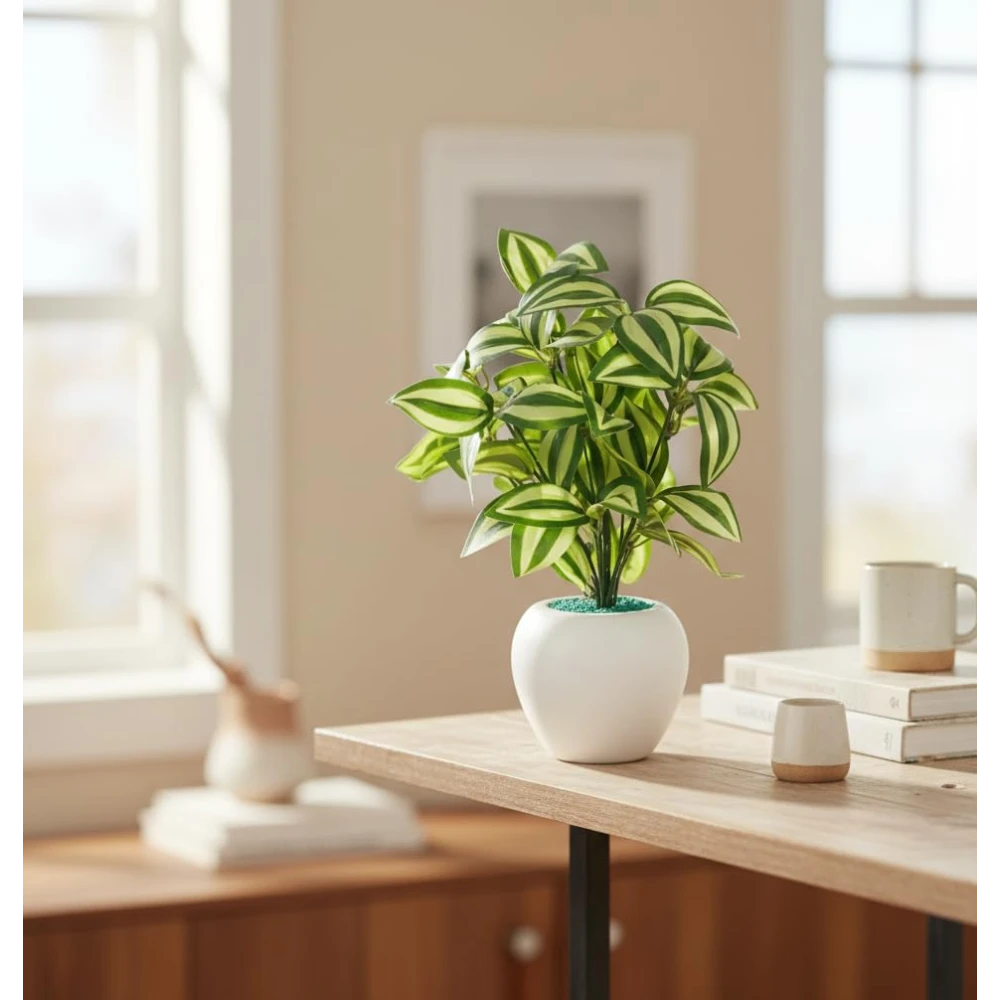 FOLIYAJ Pepperomia Artificial Plant with Apple Pot |Plants for Home Decor| Indoor Plants for Living Room