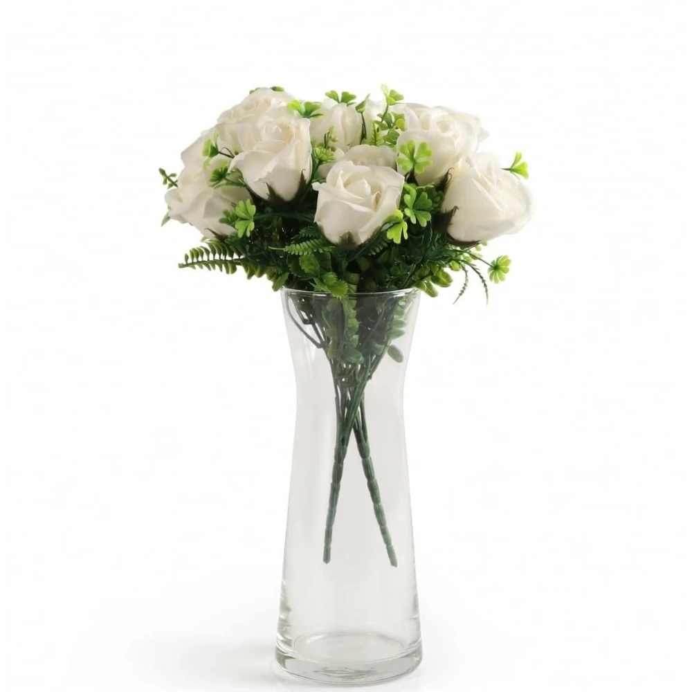 FOLIYAJ 2 Artificial White Rose Bunches Without Pot|Bonsai Tree|Artificial Flower|Home Décor for Living Room Home Office Shop|House|Gift|Decoration