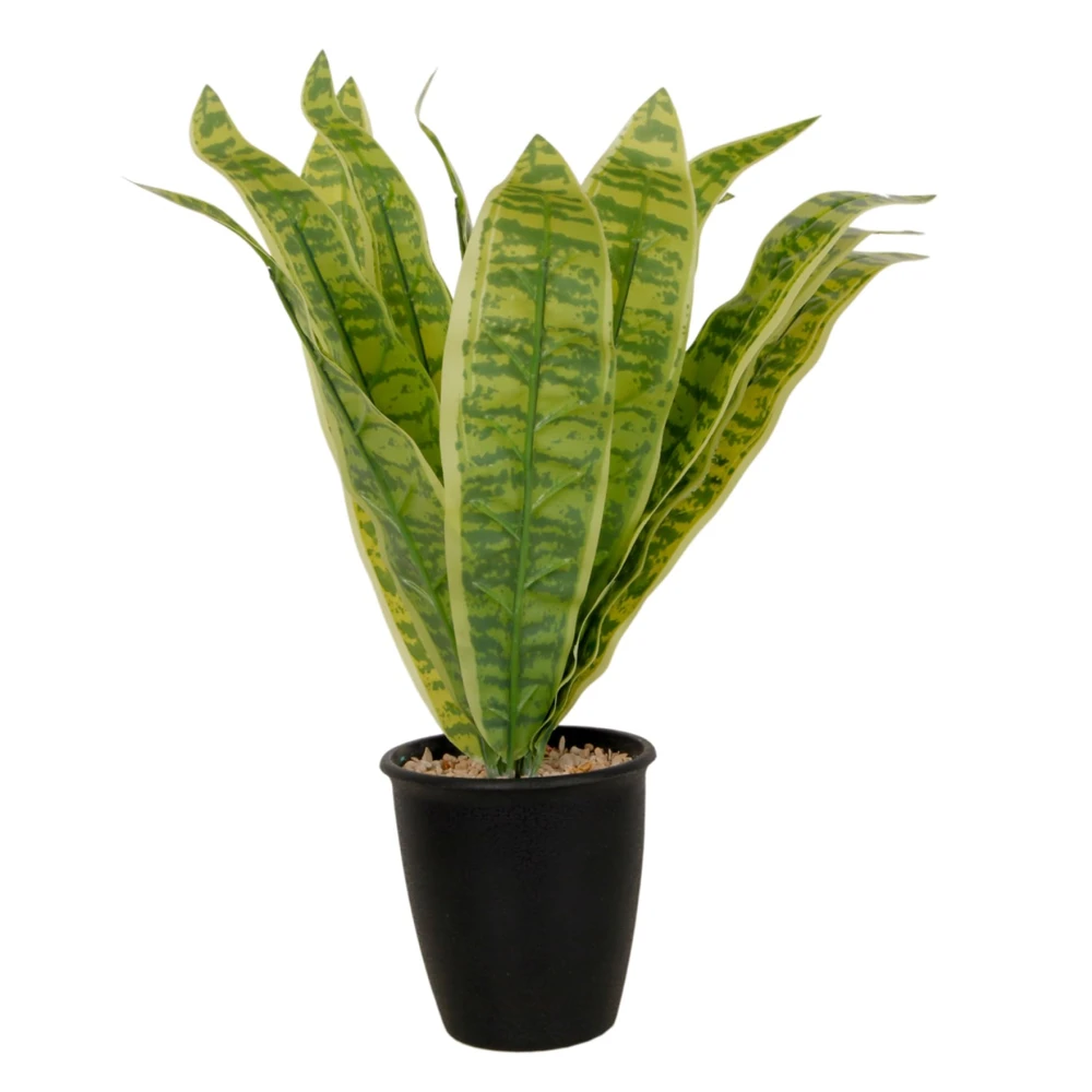 FOLIYAJ Artificial Snake Plant with Black Pot |Plants for Home Decor| Indoor Plants for Living Room