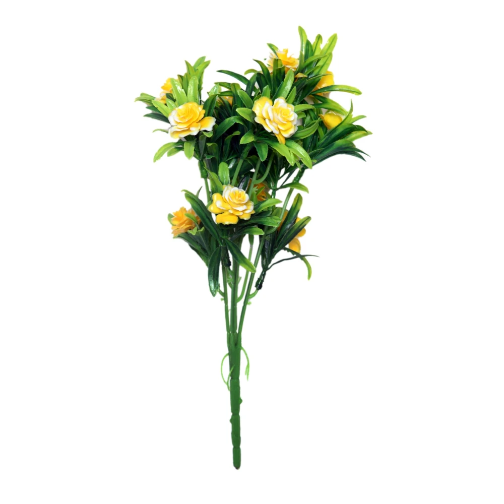 Foliyaj 2 Artificial Yellow Rose Bunches without Vase|Artificial Plants for Home Decor| Indoor Artificial Plants for Living Room|Artificial Plant Bunch
