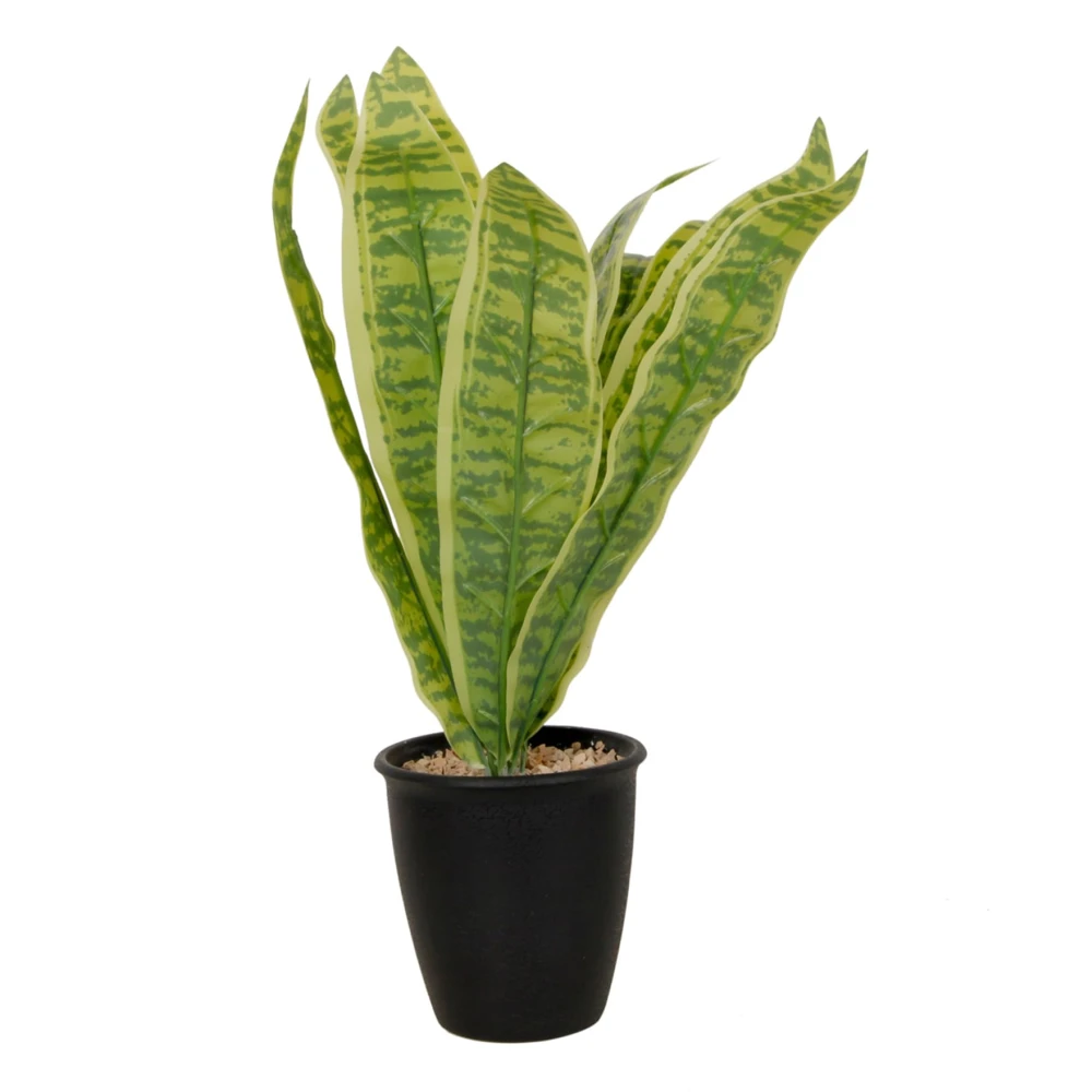 FOLIYAJ Artificial Snake Plant with Black Pot |Plants for Home Decor| Indoor Plants for Living Room