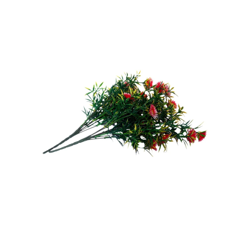 Foliyaj 2 Artificial Red Daisy Flower Bunches without Vase|Artificial Plants for Home Decor| Indoor Artificial Plants for Living Room|Artificial Plant Bunch